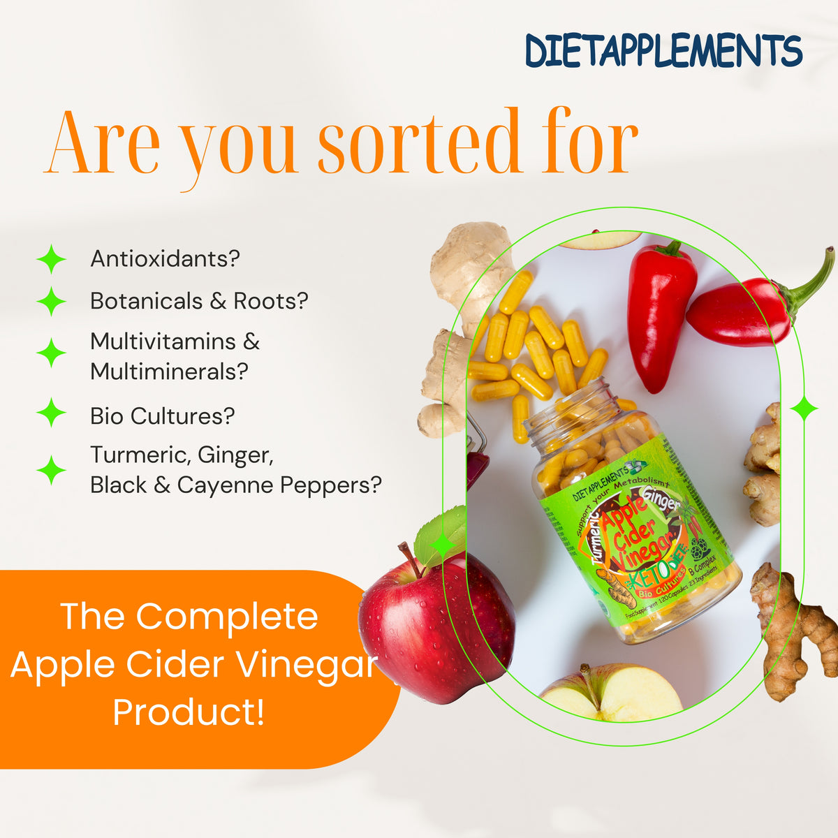 Raw Unfiltered Apple Cider Vinegar with the Mother, Vitamins & Minerals Complex