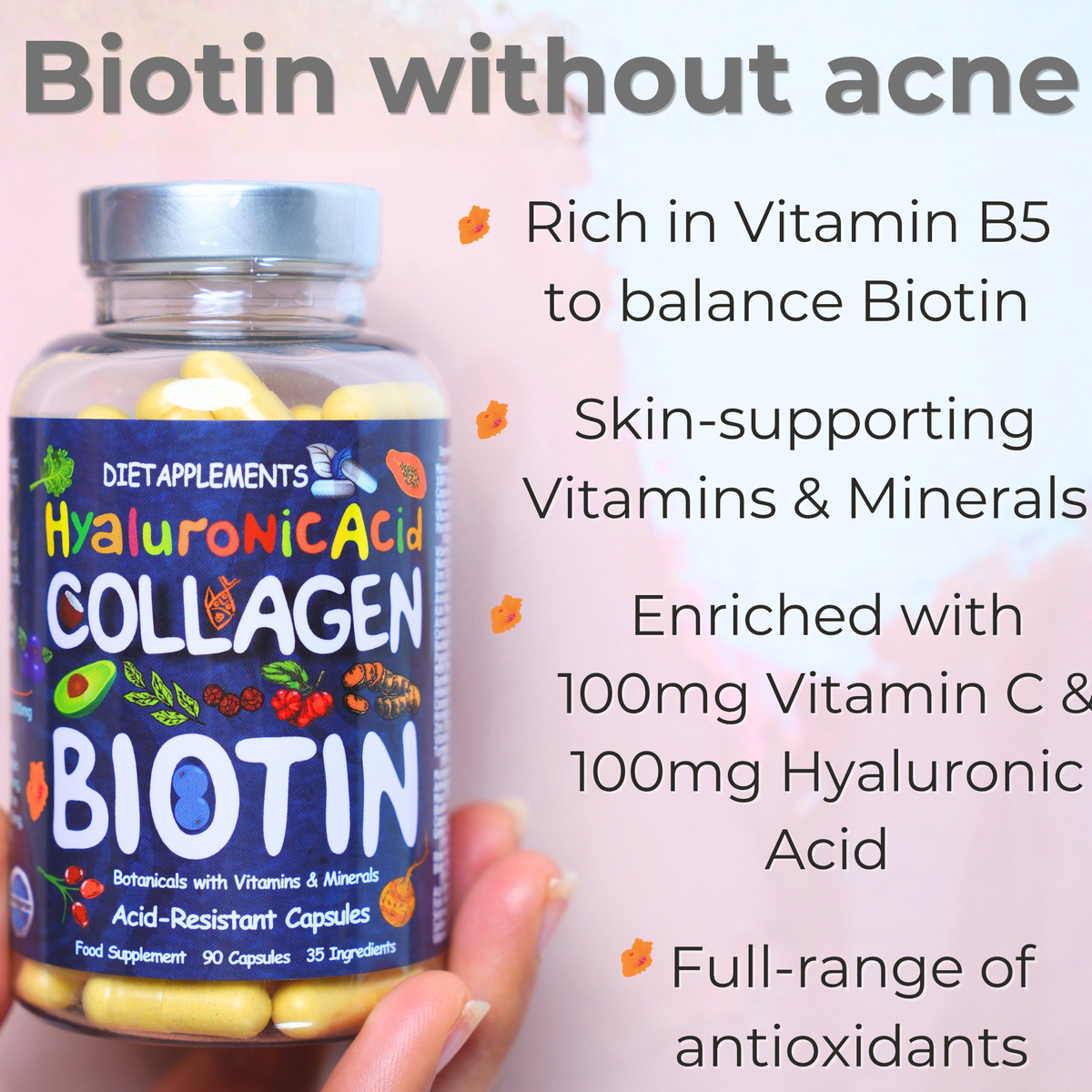 Complete Hair, Skin, Nails Supplement! Marine Collagen, Hyaluronic Acid, Biotin, Vitamins, Minerals, Superfood - 35 Ingredients