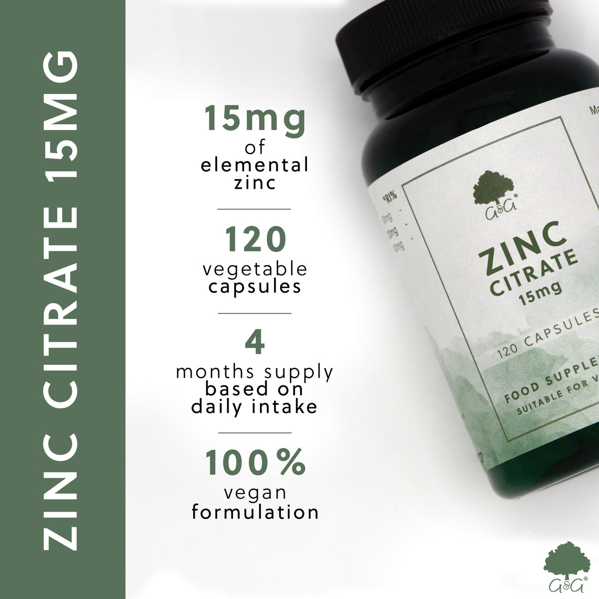 Zinc citrate 15mg - 120 Vegan Capsules
