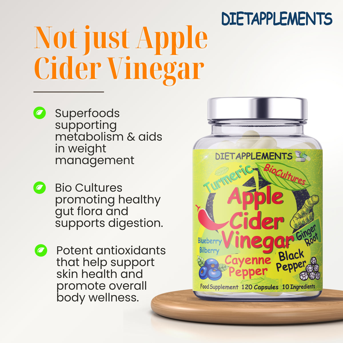 Apple Cider Vinegar with the Mother, Superfood, Biocultures & Berries Complex