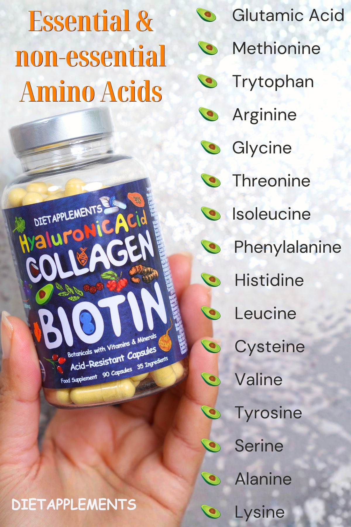 Complete Hair, Skin, Nails Supplement! Marine Collagen, Hyaluronic Acid, Biotin, Vitamins, Minerals, Superfood - 35 Ingredients