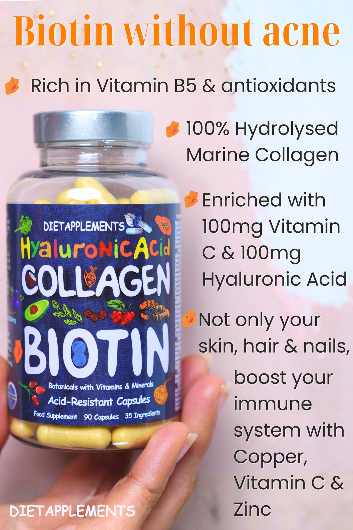 Complete Hair, Skin, Nails Supplement! Marine Collagen, Hyaluronic Acid, Biotin, Vitamins, Minerals, Superfood - 35 Ingredients