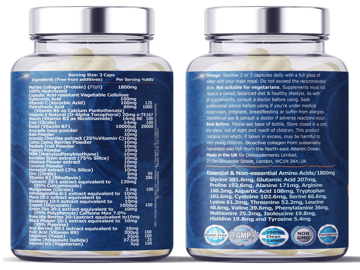 Marine Collagen, Hyaluronic Acid, Biotin, Vitamins & Minerals Complex