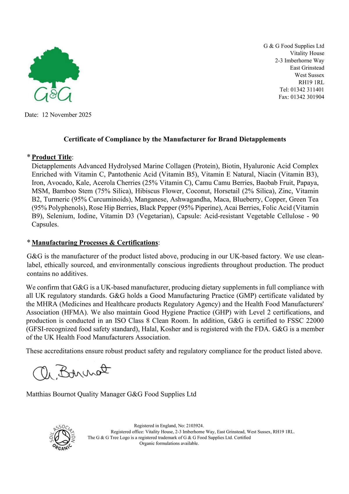 Marine Collagen, Hyaluronic Acid, Biotin, Vitamins & Minerals Complex