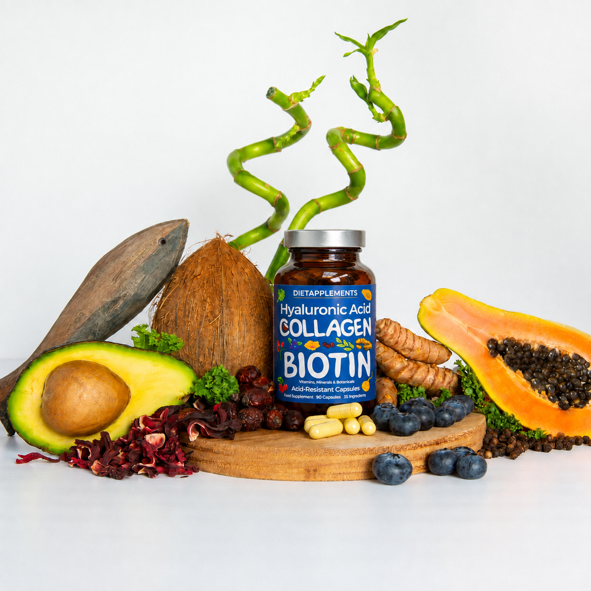 Marine Collagen, Hyaluronic Acid, Biotin, Vitamins, Minerals & Superfood - 35 Ingredients