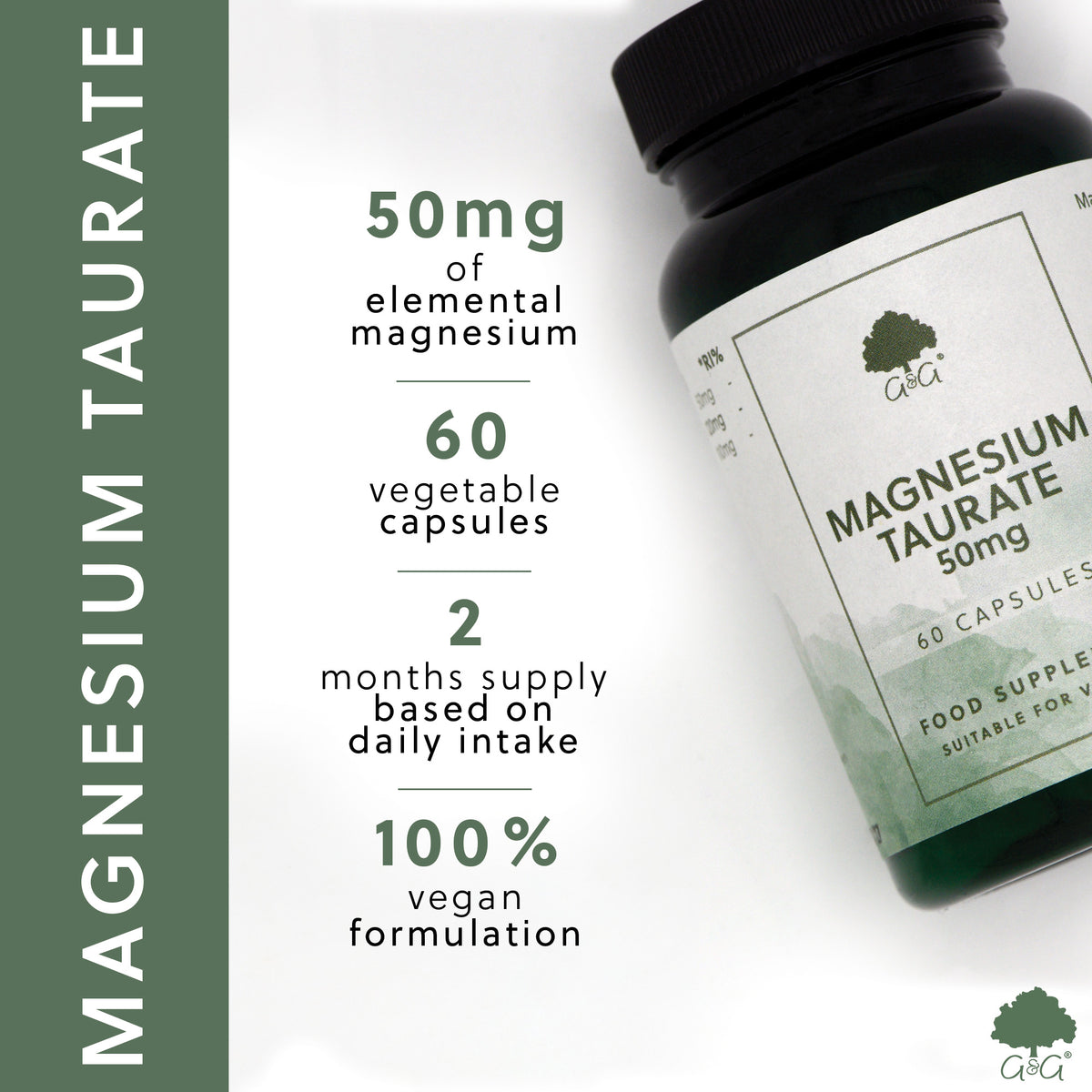 Magnesium Taurate 50mg - 60 Vegan Capsules