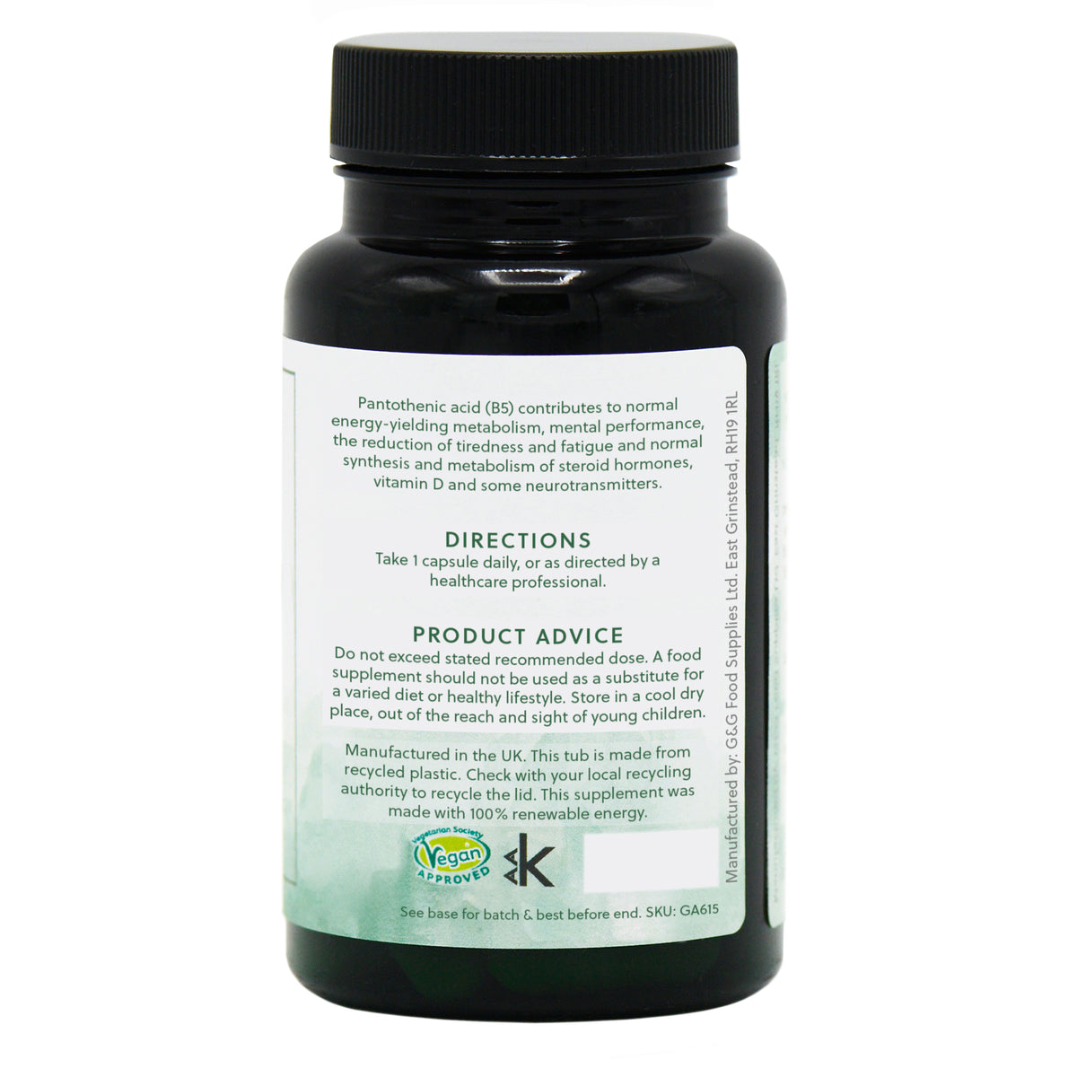 Vitamin B5 500mg - 60 Vegan Capsules