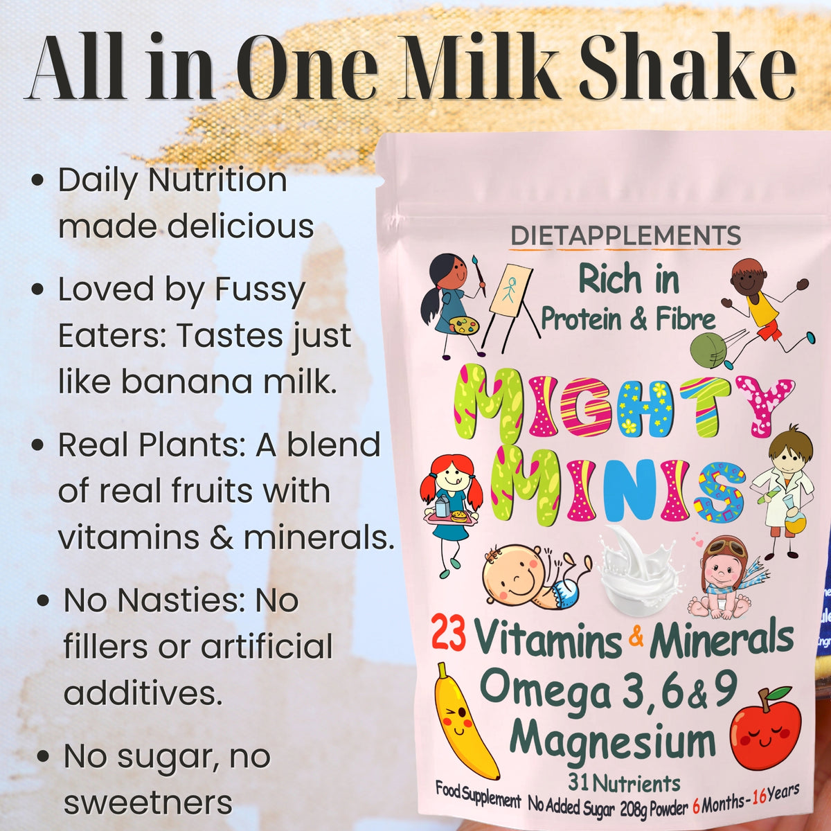 Mighty Minis Children Supplement - Complete Nutritional Complex - Vitamins, Minerals, Protein, Fibre, Omega 3, 6 & 9