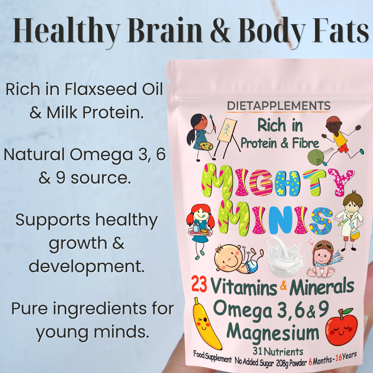 Mighty Minis Children Supplement - Complete Nutritional Complex - Vitamins, Minerals, Protein, Fibre, Omega 3, 6 & 9