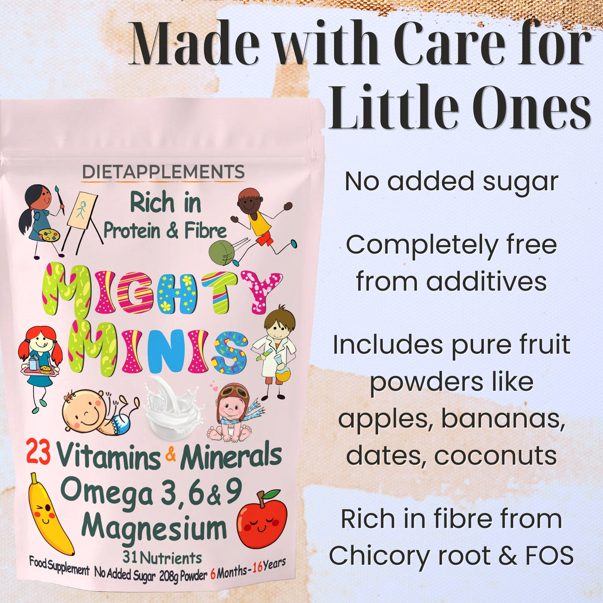 Mighty Minis Children Supplement - Complete Nutritional Complex - Vitamins, Minerals, Protein, Fibre, Omega 3, 6 & 9
