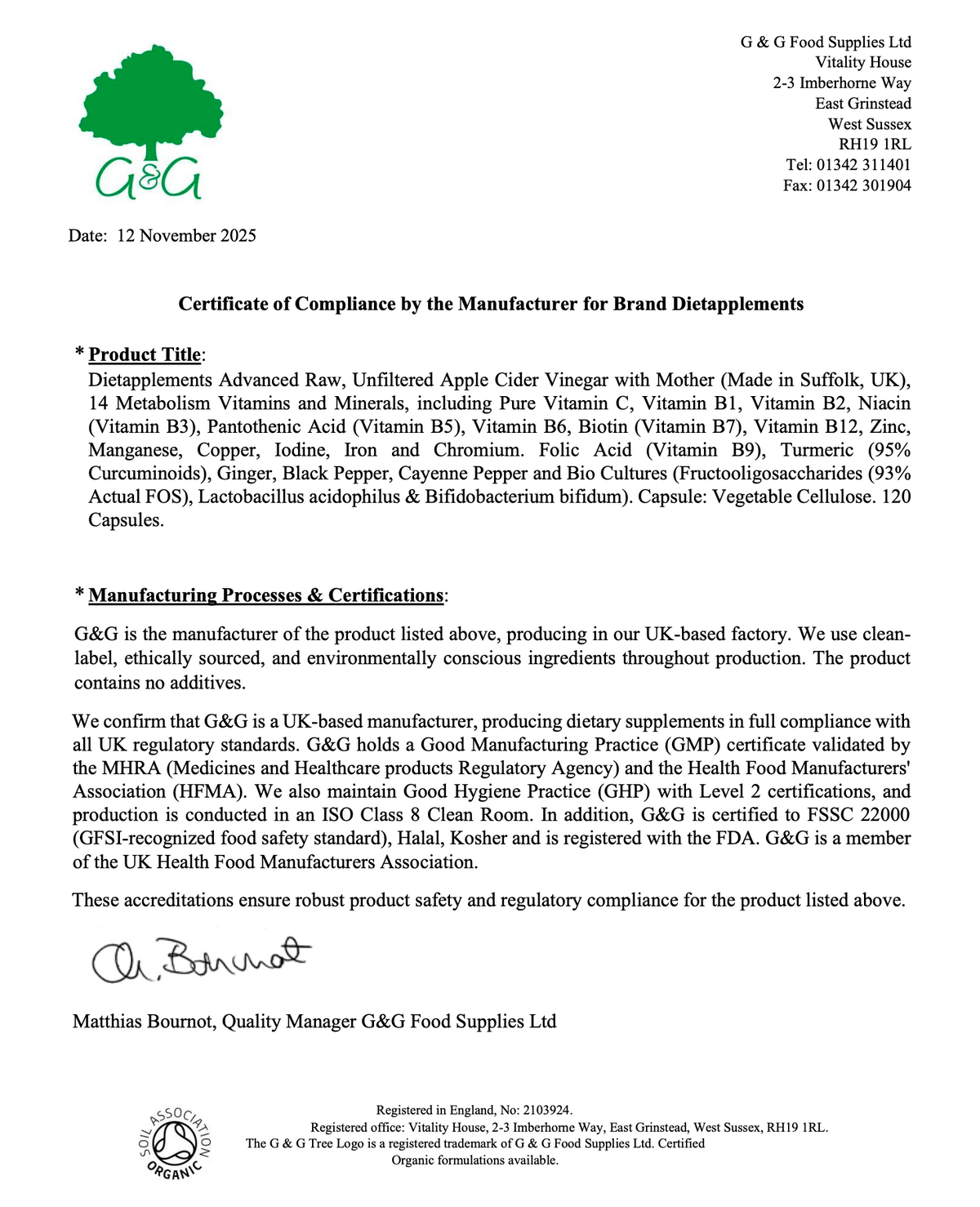 Raw Unfiltered Apple Cider Vinegar with the Mother, Vitamins & Minerals Complex