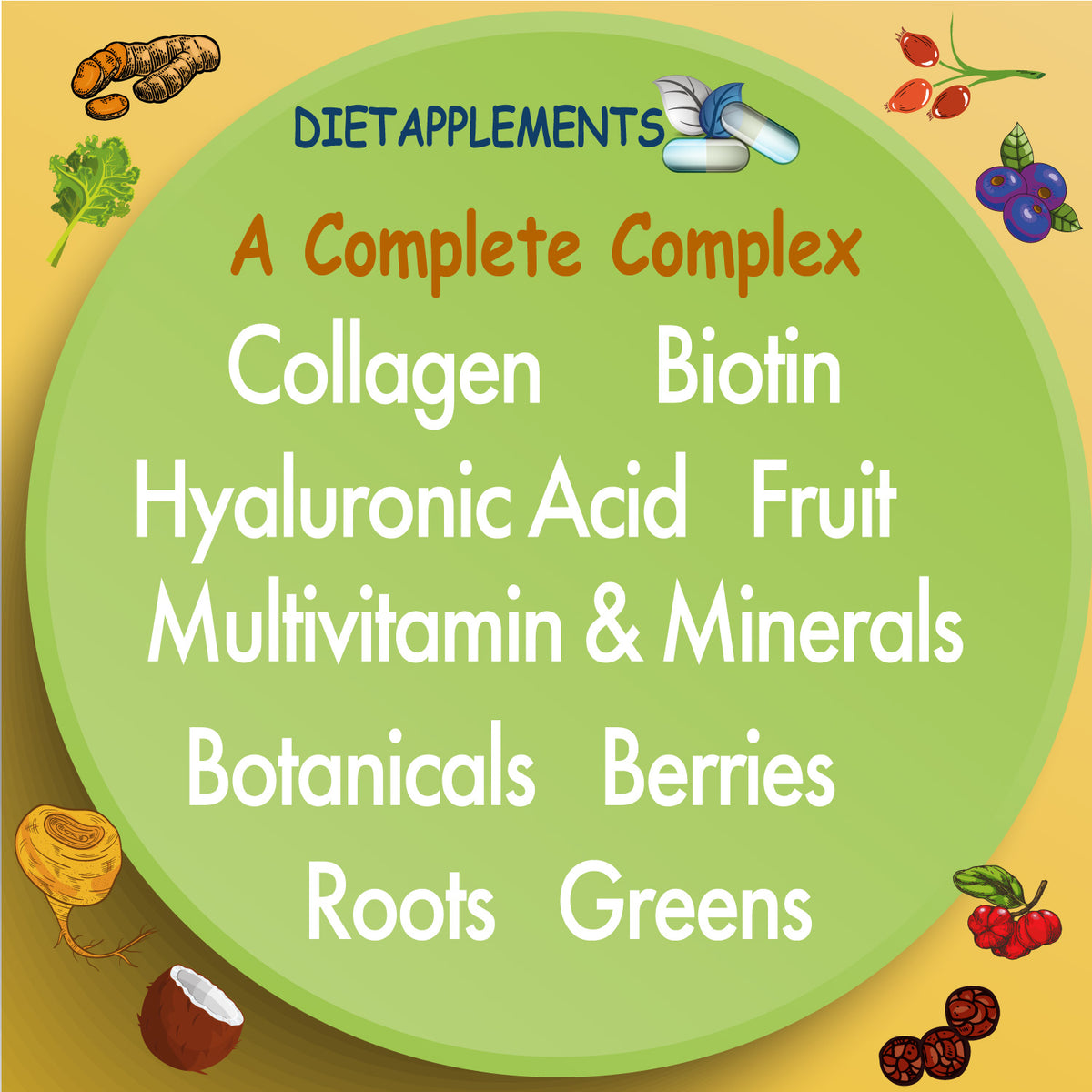 Marine Collagen, Hyaluronic Acid, Biotin, Vitamins & Minerals Complex