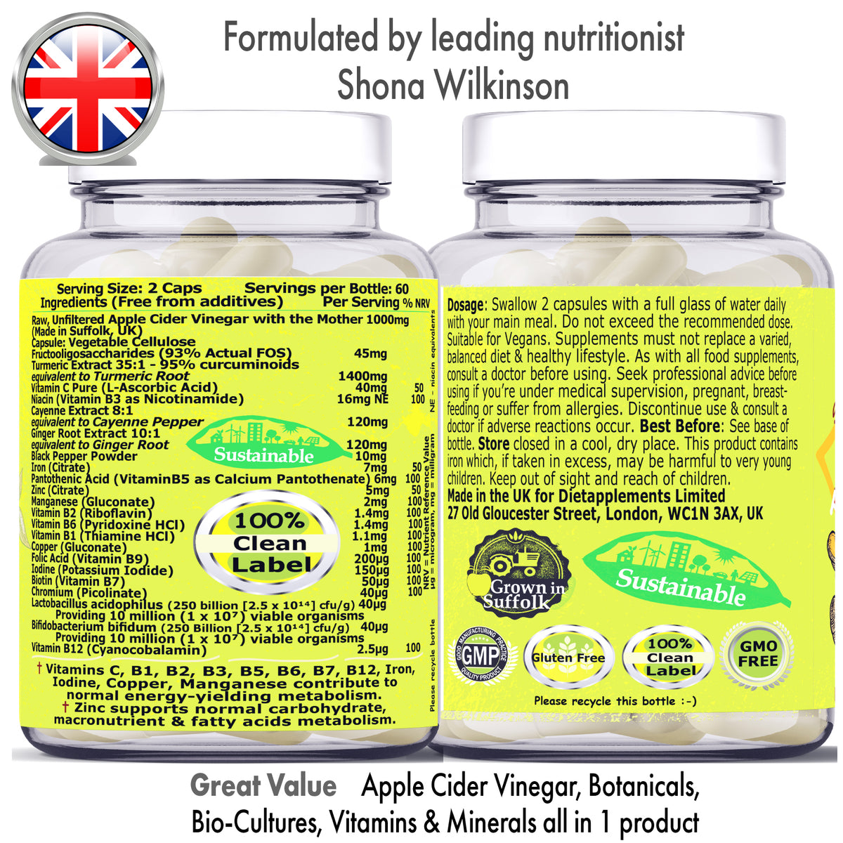 Raw Unfiltered Apple Cider Vinegar with the Mother, Vitamins & Minerals Complex