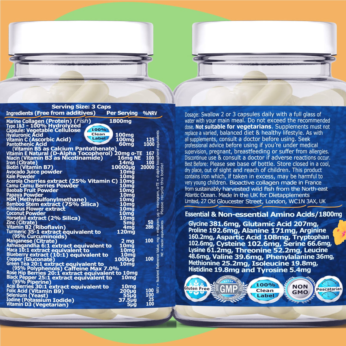 Marine Collagen, Hyaluronic Acid, Biotin, Vitamins & Minerals Complex